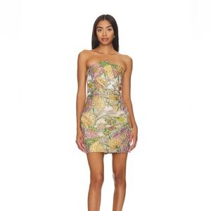 Elliatt Patricia Strapless Floral Mini Dress in Pink, Yellow, Green & Metallic